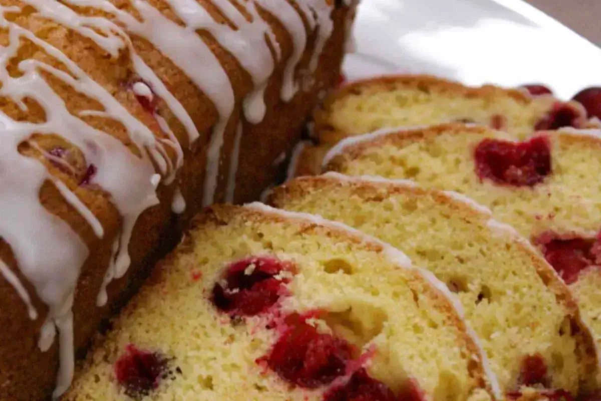 Freshly baked Cranberry Orange Bread with cranberries and orange zest