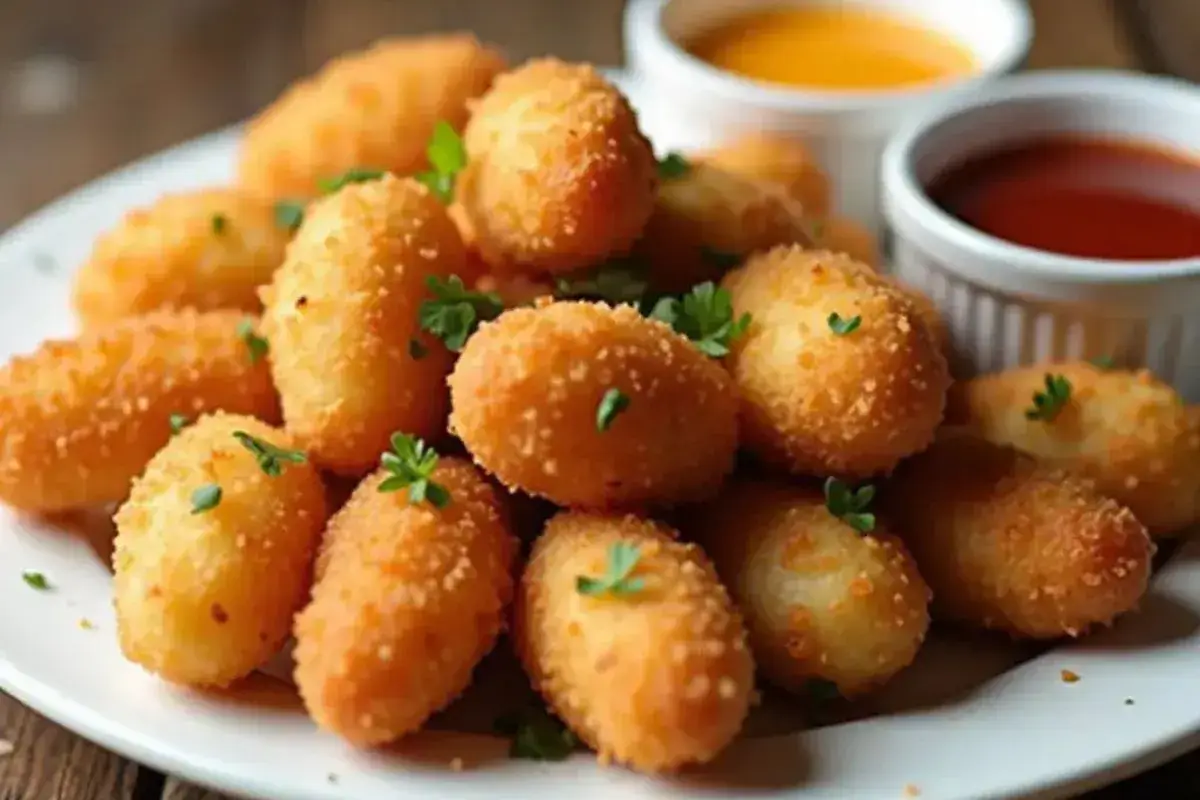 Chicken and Potato Croquettes served with dipping sauces